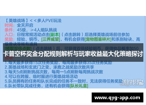 卡普空杯奖金分配规则解析与玩家收益最大化策略探讨